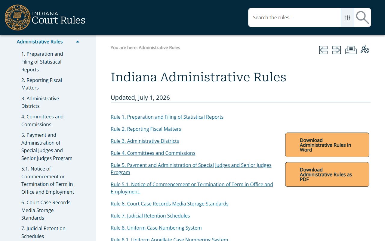 Wells County Clerk records and Indiana administrative court rules