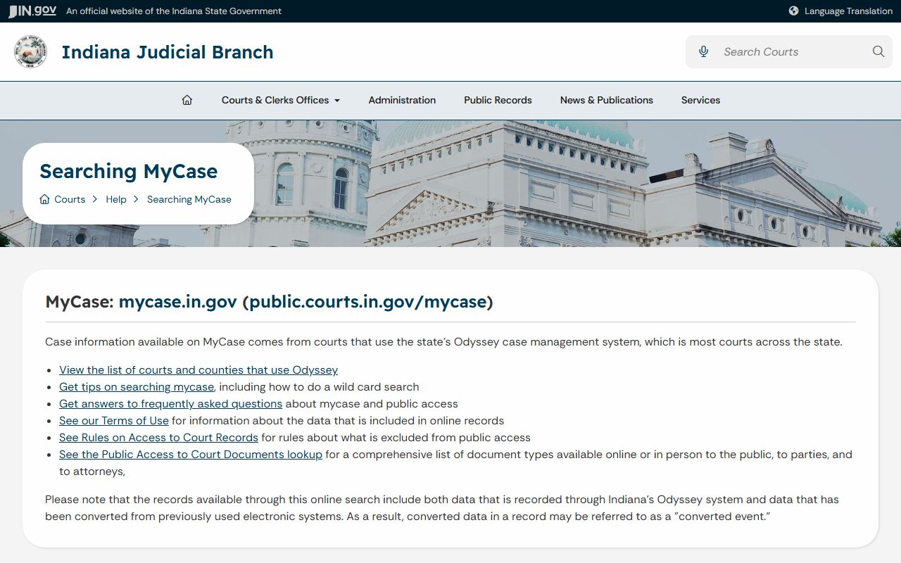 Wells County Clerk records and Indiana MyCase help
