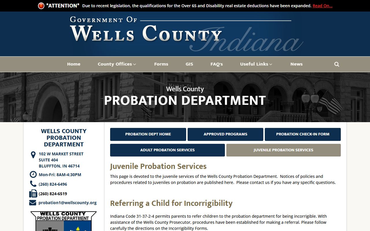 Wells County arrest records and court charges juvenile probation source