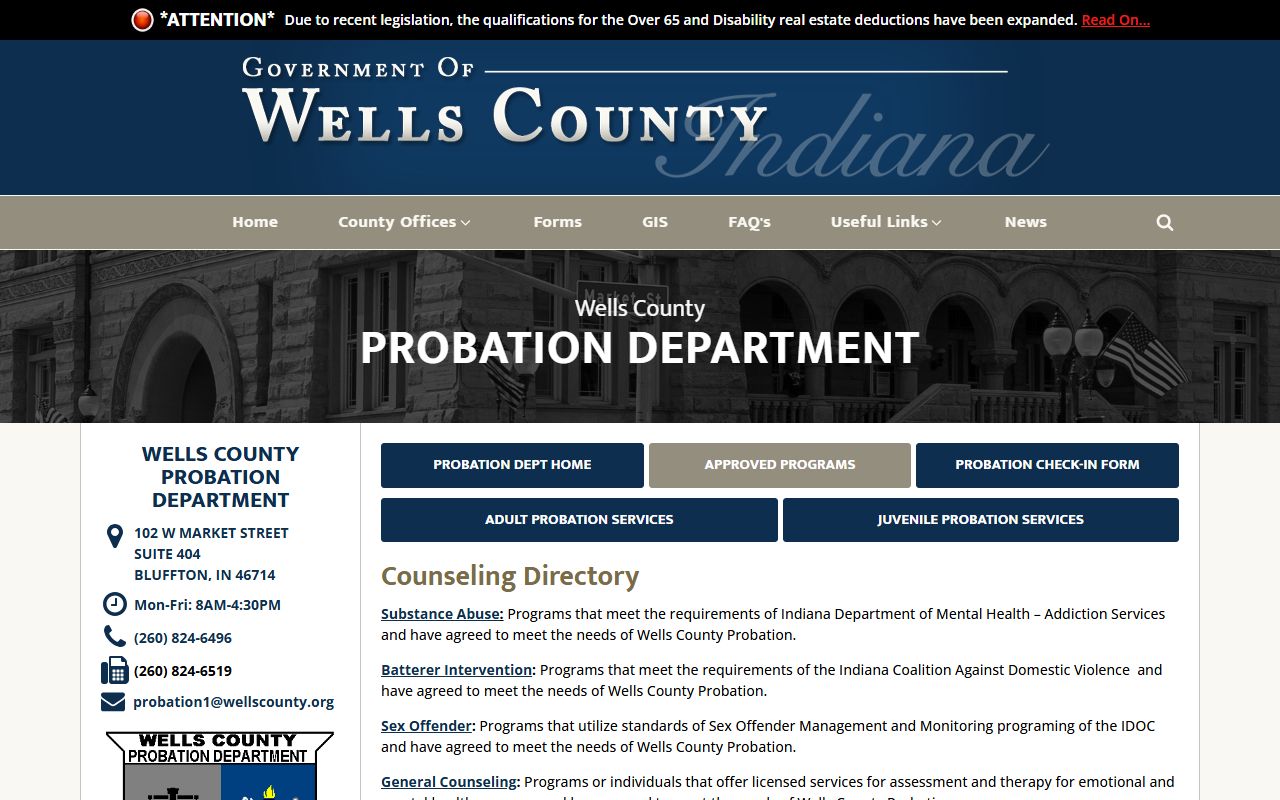 Wells County arrest records and court charges probation counseling directory source