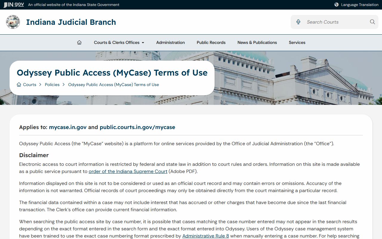 Wells County court records MyCase terms of use source