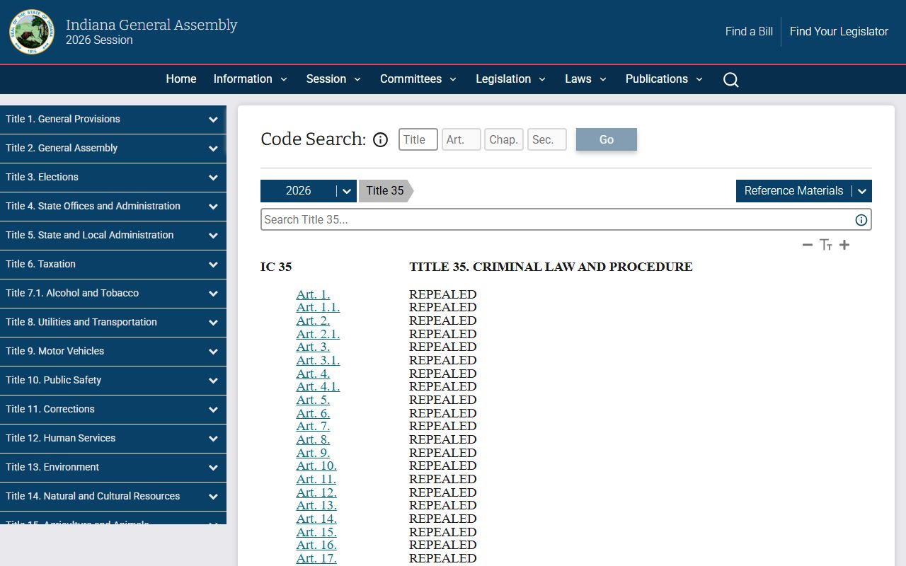 Wells County court records Indiana Code Title 35 source
