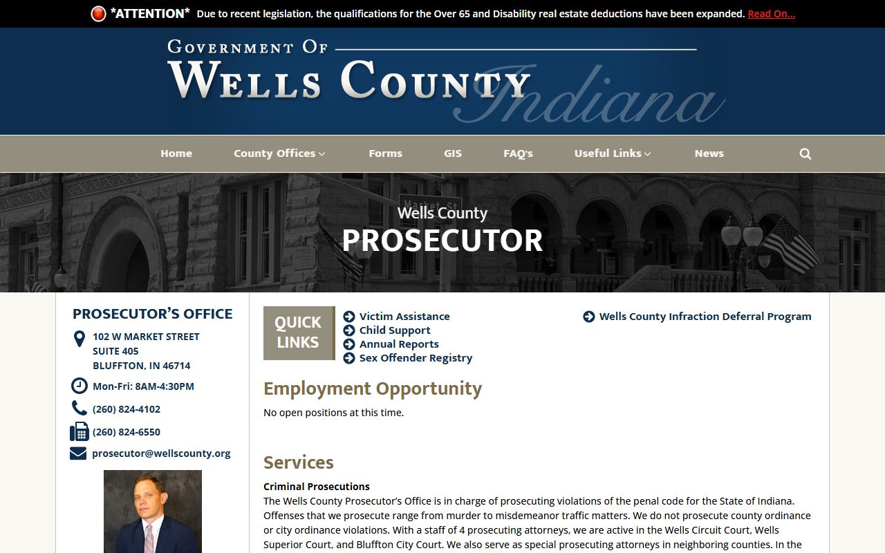 Wells County criminal court records Prosecutor Office source