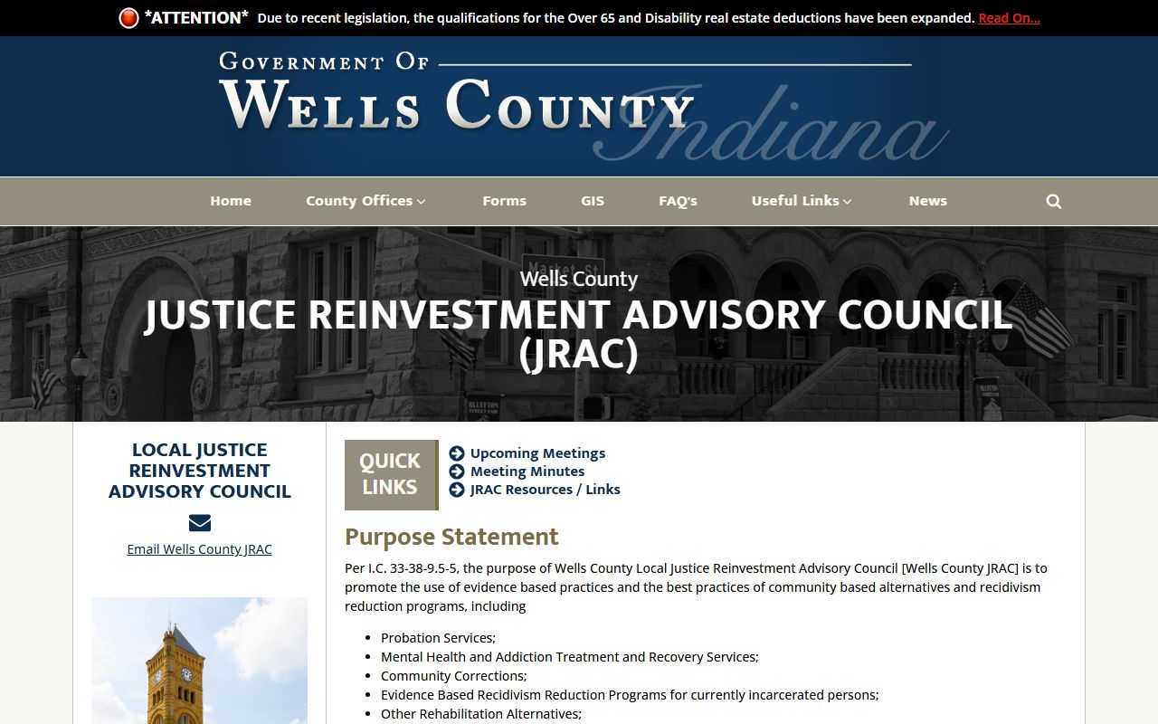 Wells County criminal court records Justice Reinvestment Advisory Council source