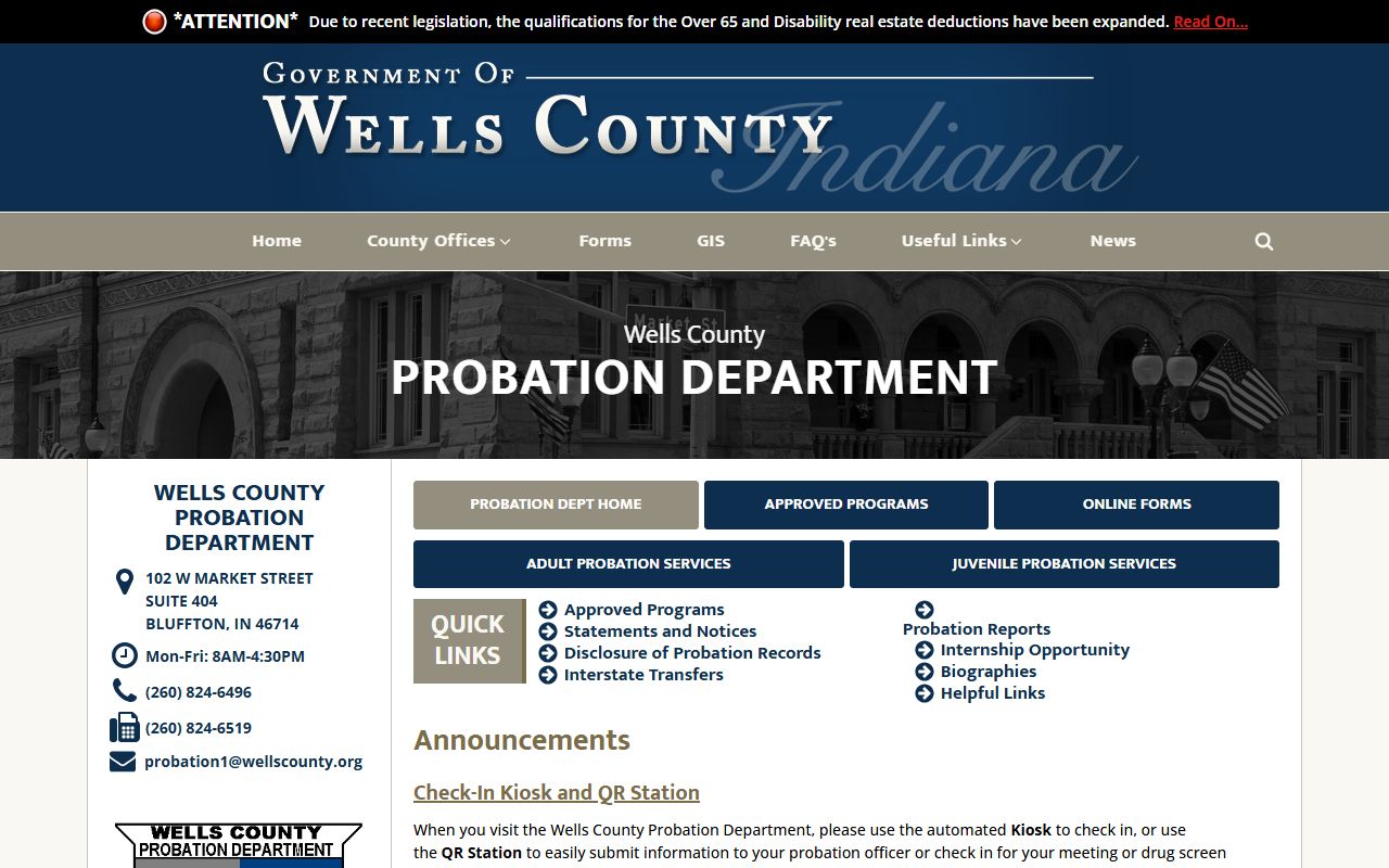 Wells County criminal court records probation department source