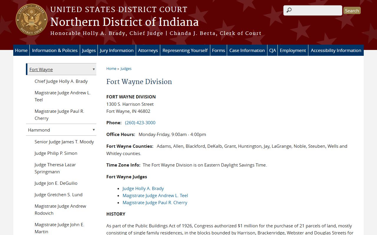 Wells County federal district court Fort Wayne Division case records