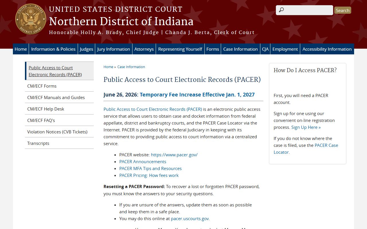 Wells County federal district court PACER CM ECF case information