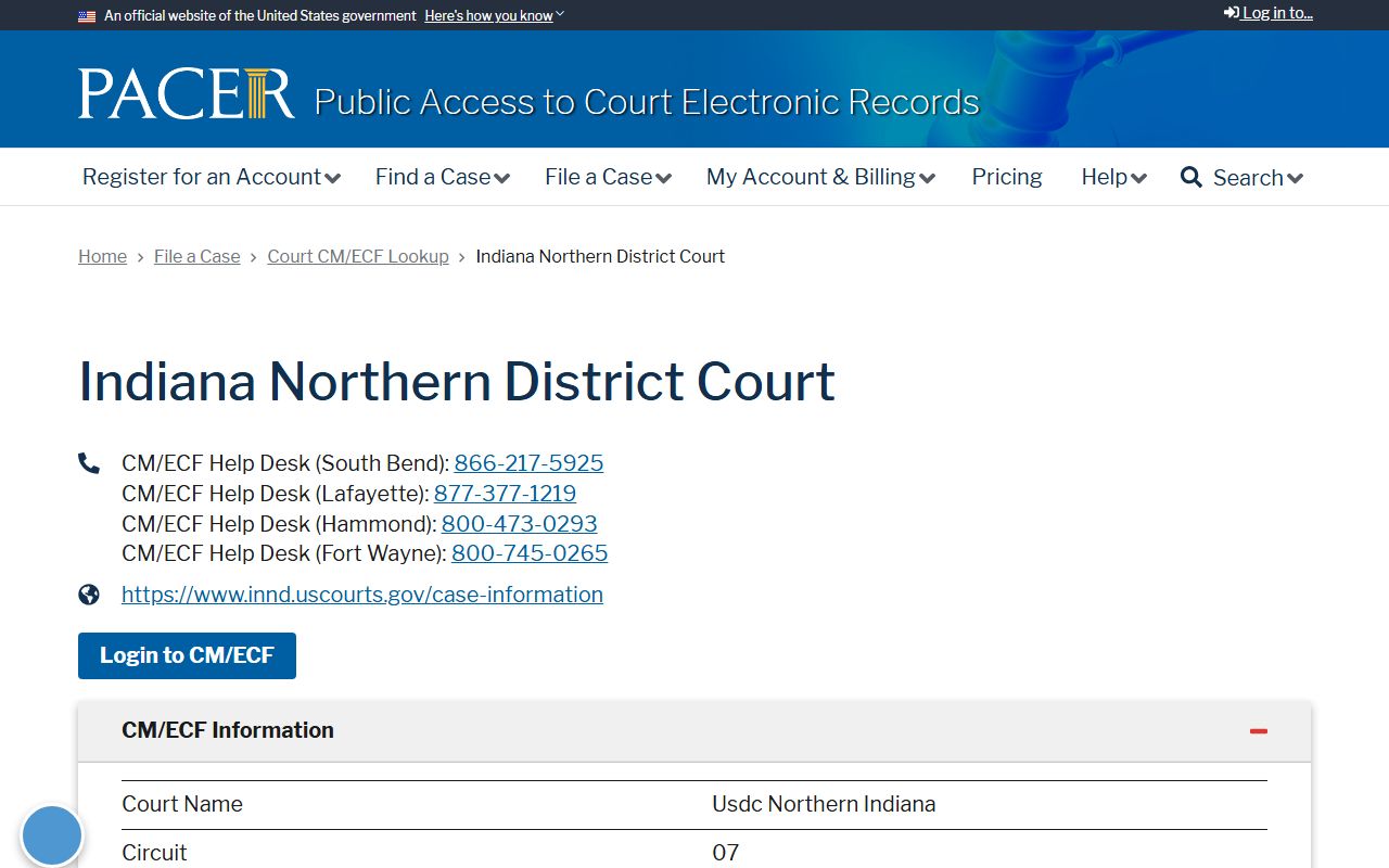 Wells County federal district court PACER lookup for Indiana Northern District