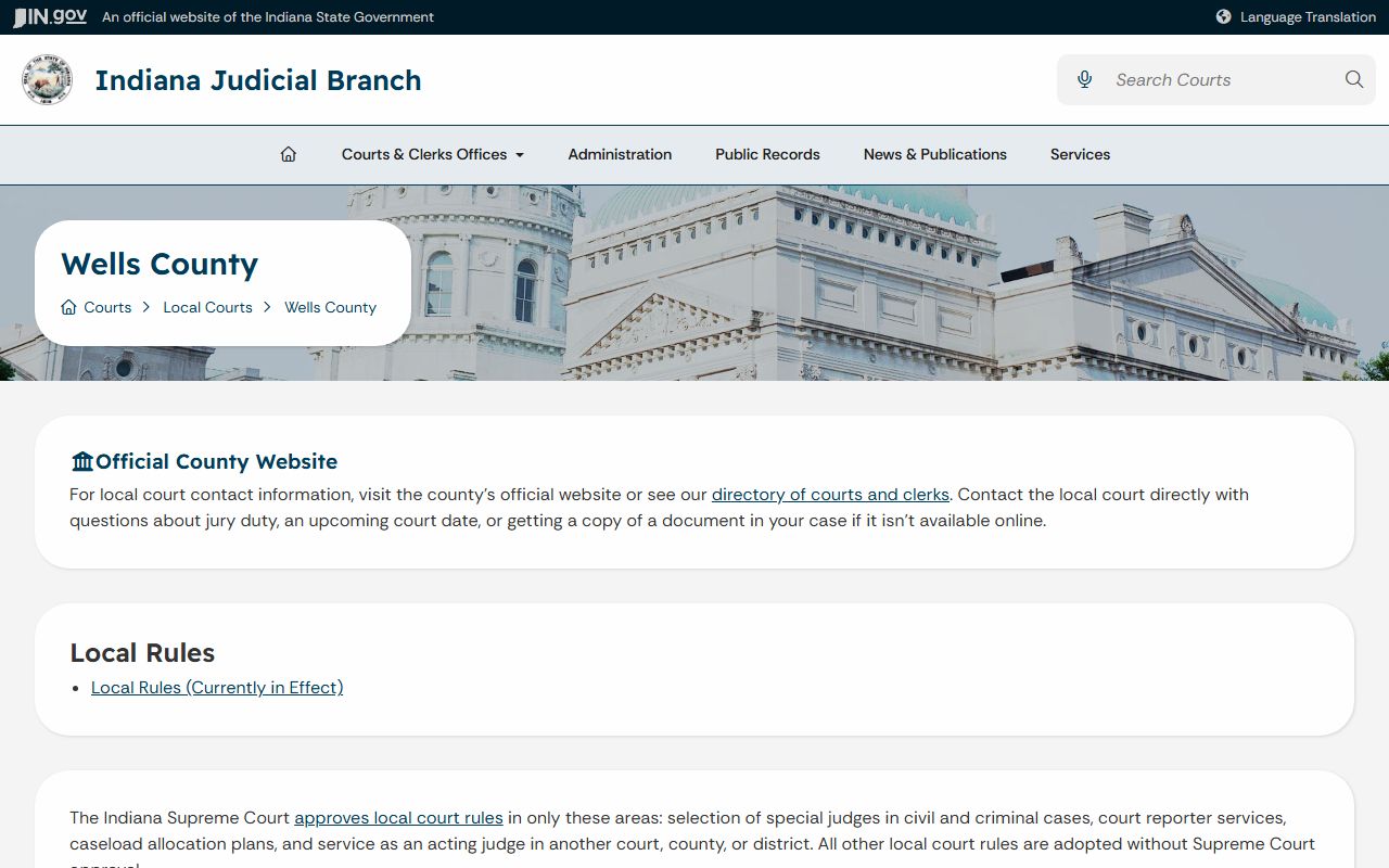 Wells County court records Indiana Judicial Branch page