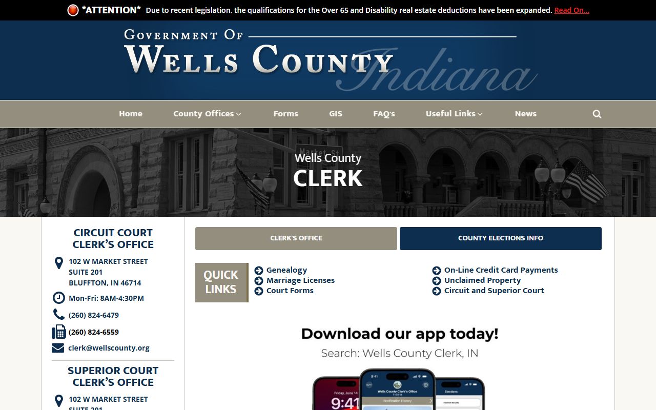 Wells County court records Clerk page
