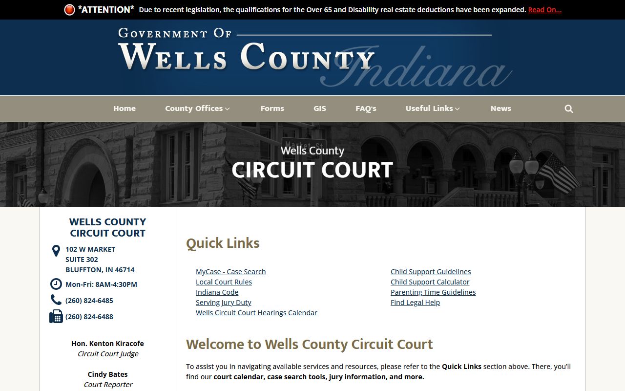 Wells County court records Circuit Court page