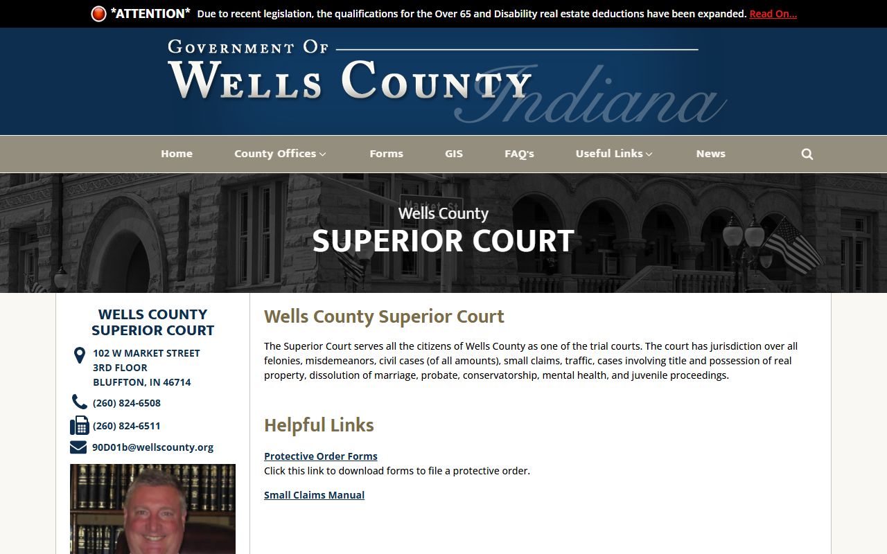 Wells County court records Superior Court page