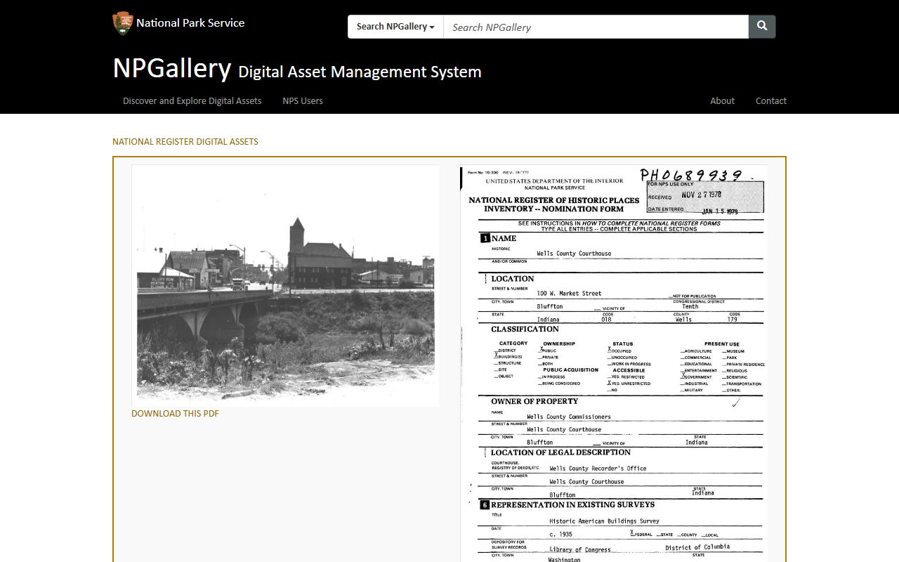 Wells County court records historic courthouse National Register page