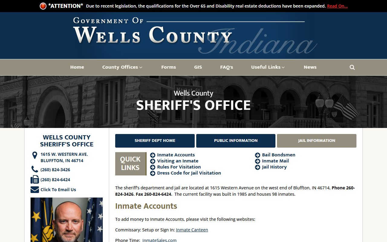 Wells County inmate records jail information page
