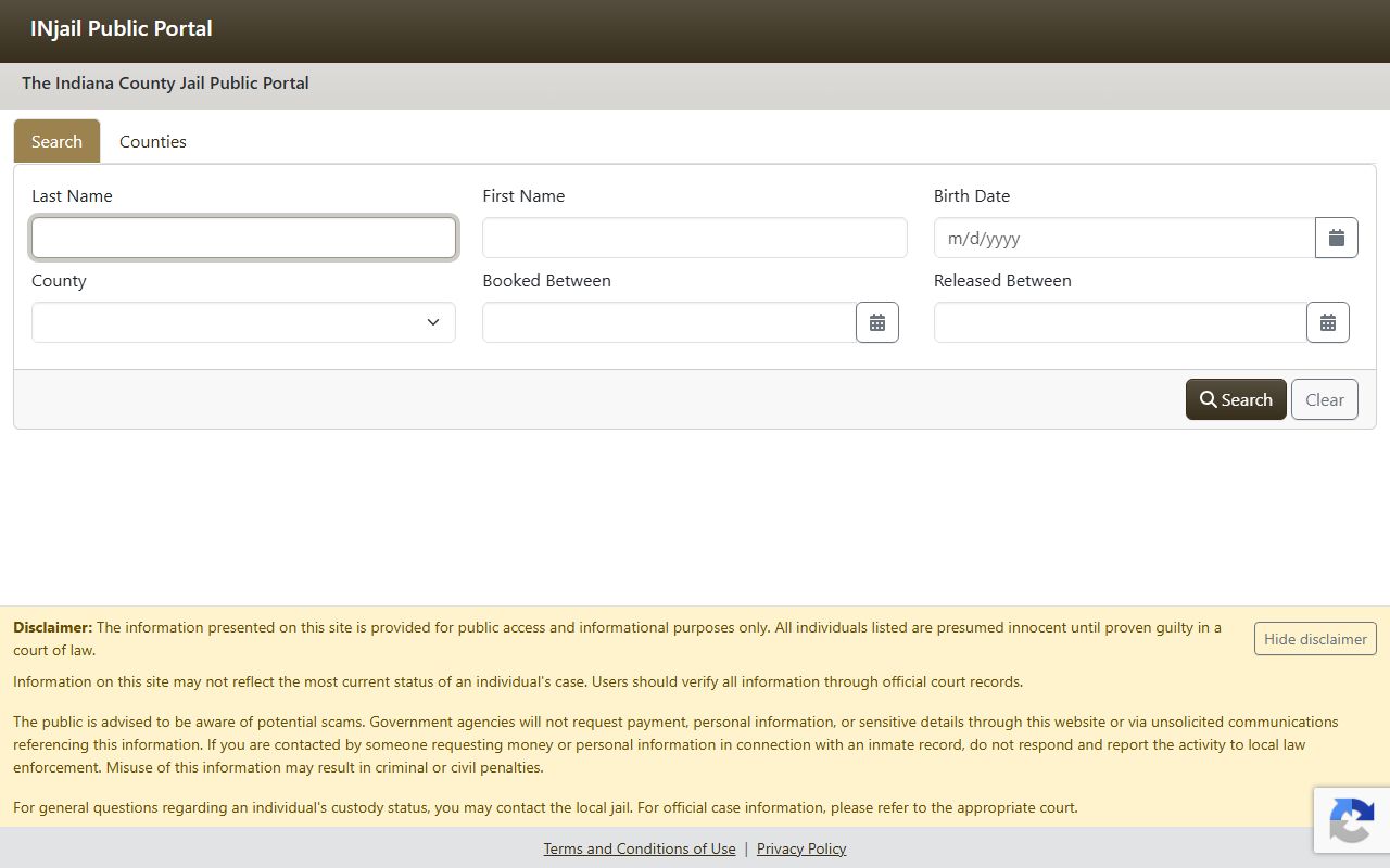 Wells County inmate search INjail public portal fields