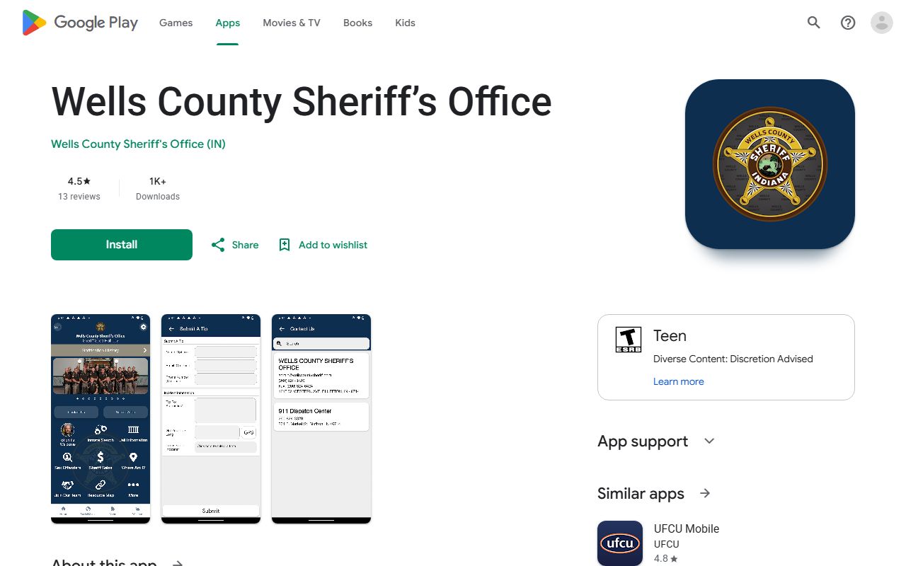 Wells County inmate records sheriff mobile app listing