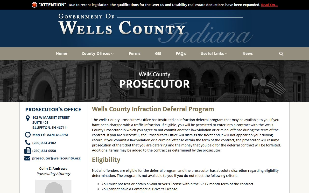 Wells County traffic court records infraction deferral program