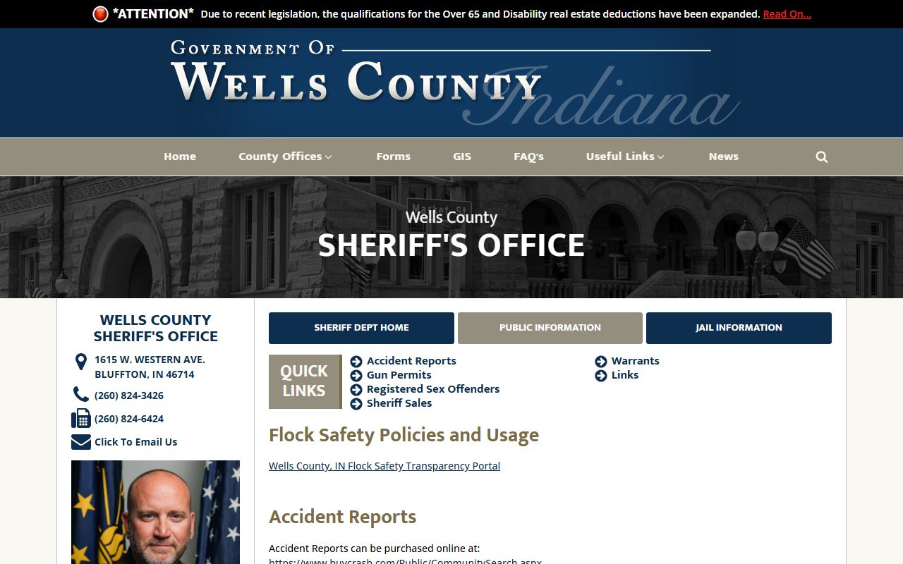 Wells County warrant records sheriff public information page