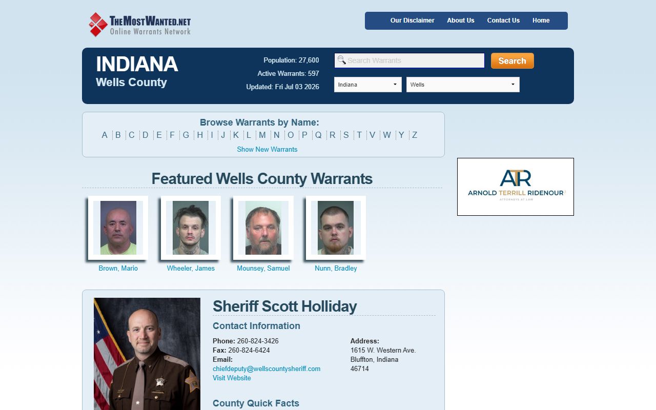 Wells County warrant search public listing records