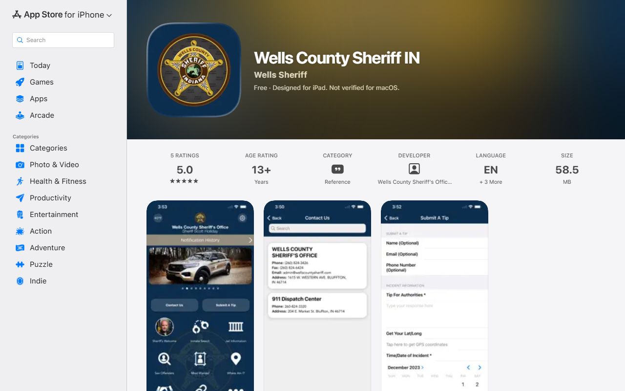 Wells County warrant records sheriff mobile app listing